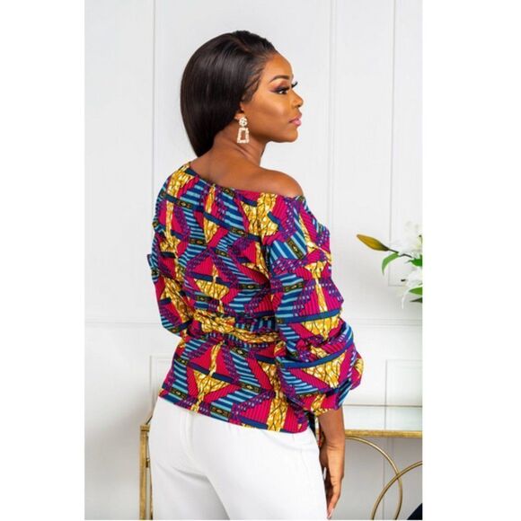 L'AVIYE African Print Off Shoulder Wrap Blouse - Picture 3 of 5
